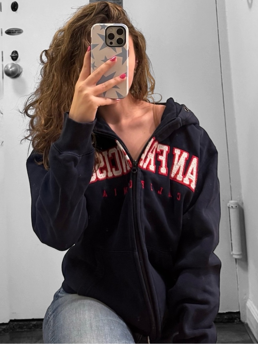 San Francisco Embroidered Navy Zip up Sweater
